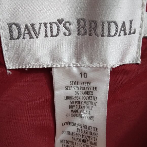 David's Bridal | Apple Red Stretch Satin Dress Crumb Catcher Detail | Size 10 - Picture 7 of 10